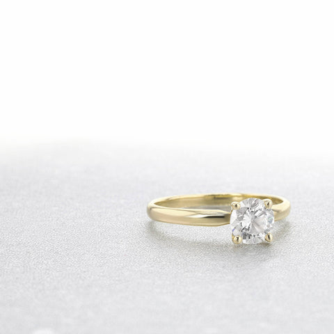 Image of 14K Yellow Gold Round Brilliant Cut 0.5ct Moissanite 4 Prong Ring Solarite Lab Diamond Engagement Promising Ring For Women